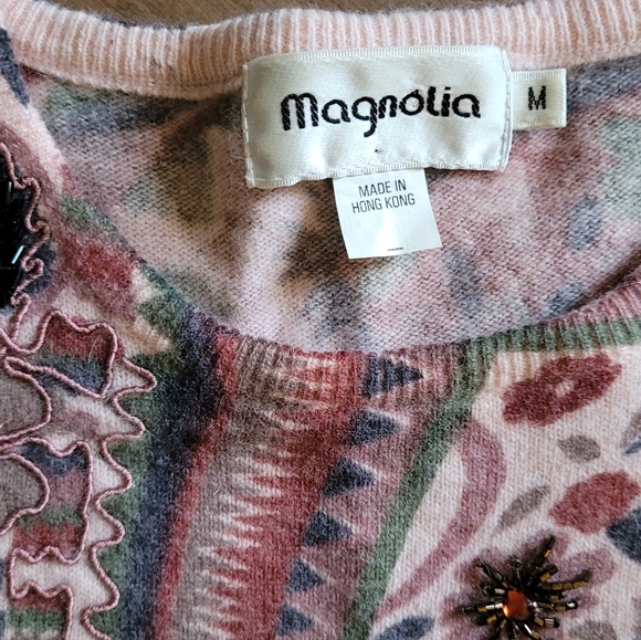 Vintage pink boho paisley print beaded embroidered mohair sweater - Picture 5 of 5